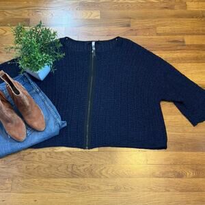 Kensie Women’s Large Blue Knit Zipper Oversized Baggy Quarter Sleeve Sweater Top